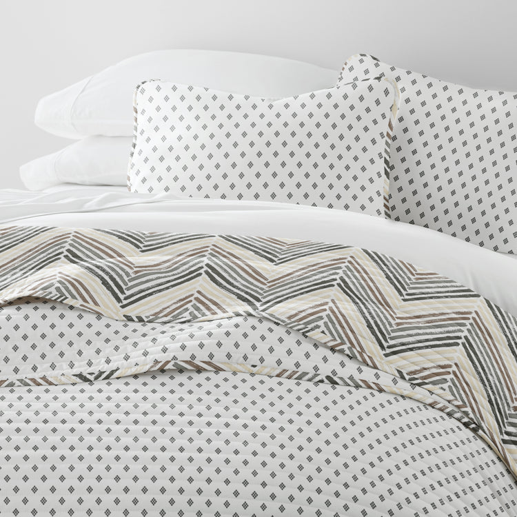 Diamond Chevron Reversible Quilted Coverlet Set Light Gray