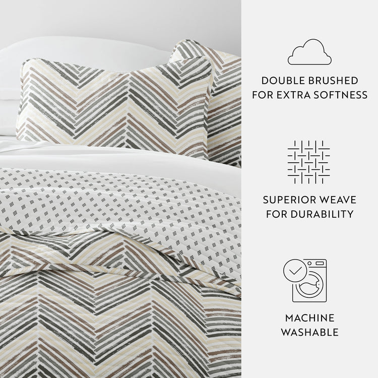 Diamond Chevron Reversible Quilted Coverlet Set Light Gray