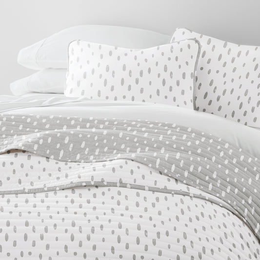 Painted Dots Reversible Quilted Coverlet Set Light Gray