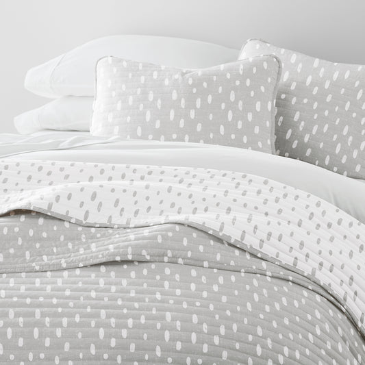 Painted Dots Reversible Quilted Coverlet Set Light Gray