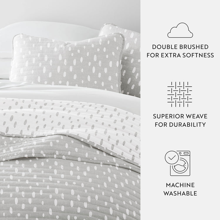 Painted Dots Reversible Quilted Coverlet Set Light Gray